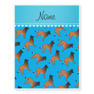Personalized name sky blue belgian tervuren dogs temporary tattoos