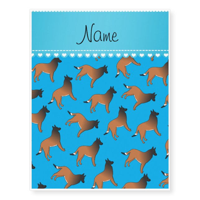 Personalized name sky blue belgian tervuren dogs temporary tattoos (Front)