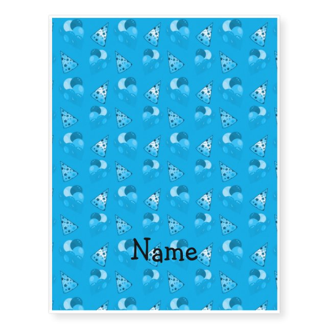 Personalized name sky blue birthday pattern temporary tattoos (Front)