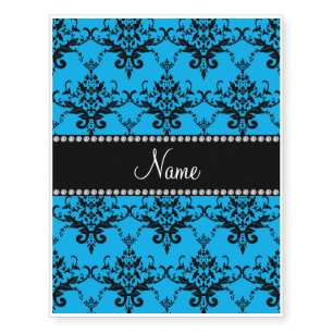 Personalized name sky blue black damask temporary tattoos