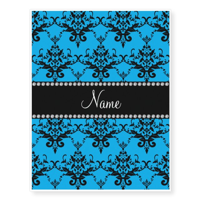 Personalized name sky blue black damask temporary tattoos (Front)