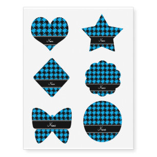 Personalized name sky blue black houndstooth temporary tattoos