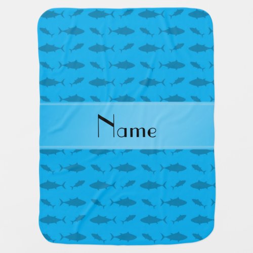 Personalized name sky blue bluefin tuna pattern swaddle blanket