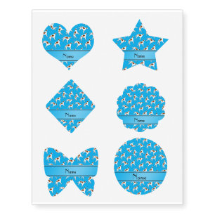 Personalized name sky blue borzoi dog pattern temporary tattoos