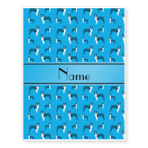 Personalized name sky blue boston terrier temporary tattoos