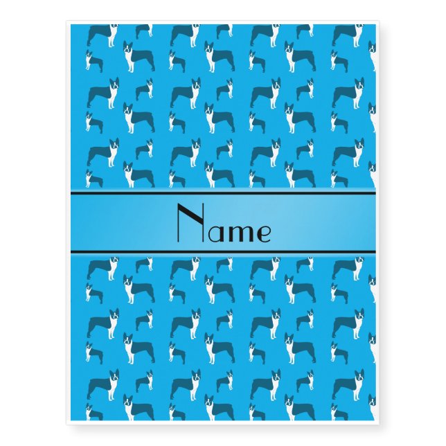 Personalized name sky blue boston terrier temporary tattoos (Front)