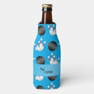 Personalized name sky blue bowling pattern bottle cooler
