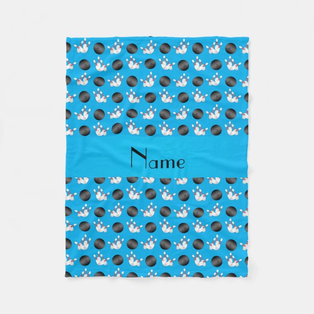 Personalized name sky blue bowling pattern fleece blanket (Front)