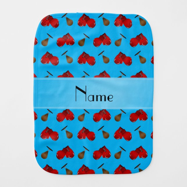 Personalized name sky blue boxing pattern burp cloth (Front)