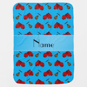 Personalized name sky blue boxing pattern receiving blanket