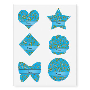 Personalized name sky blue brass knuckles temporary tattoos