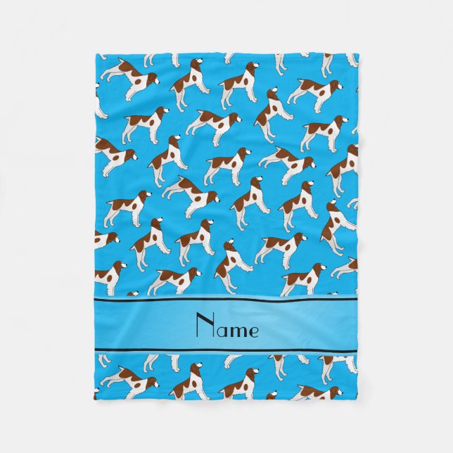 Personalized name sky blue brittany spaniel dogs fleece blanket (Front)