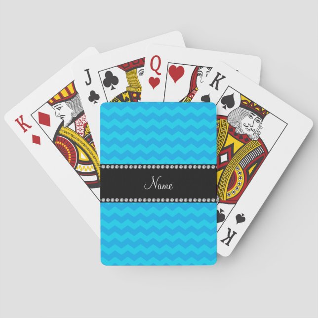 Personalized name sky blue chevrons poker cards (Back)