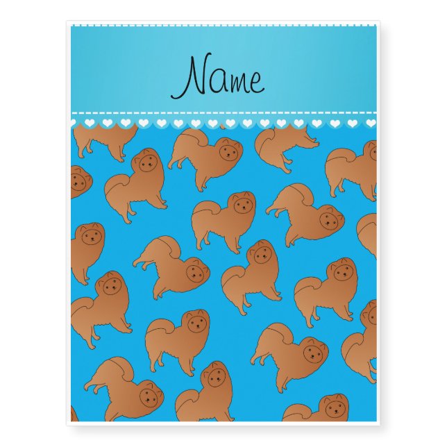 Personalized name sky blue chow chow dogs temporary tattoos (Front)
