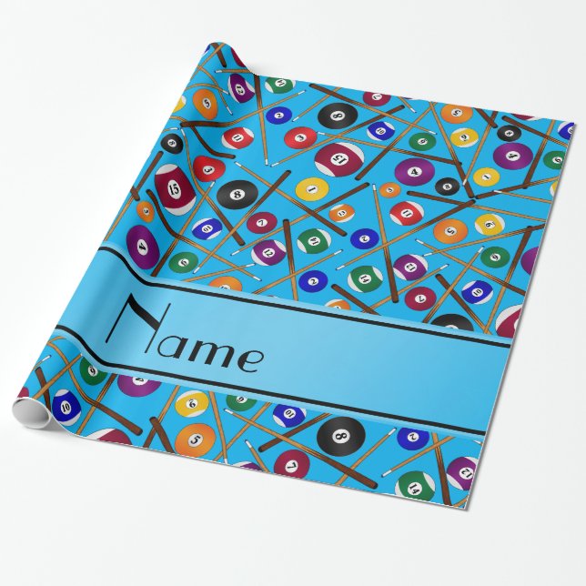 Personalized name sky blue colorful pool pattern wrapping paper (Unrolled)