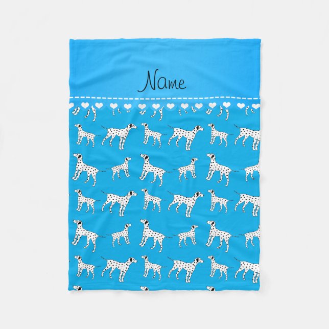 Personalized name sky blue dalmatian dogs fleece blanket (Front)
