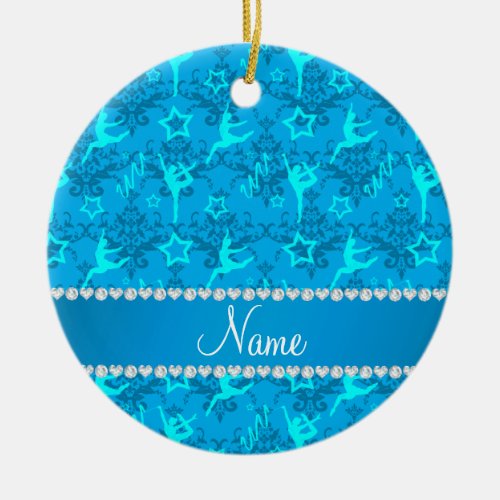 Personalized name sky blue damask gymnastics ceramic ornament