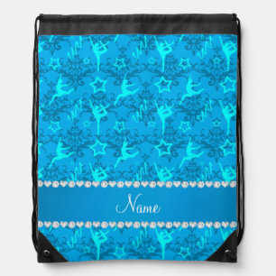 Personalized name sky blue damask gymnastics drawstring bag
