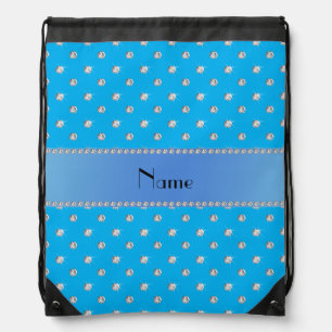 Personalized name sky blue diamonds drawstring bag