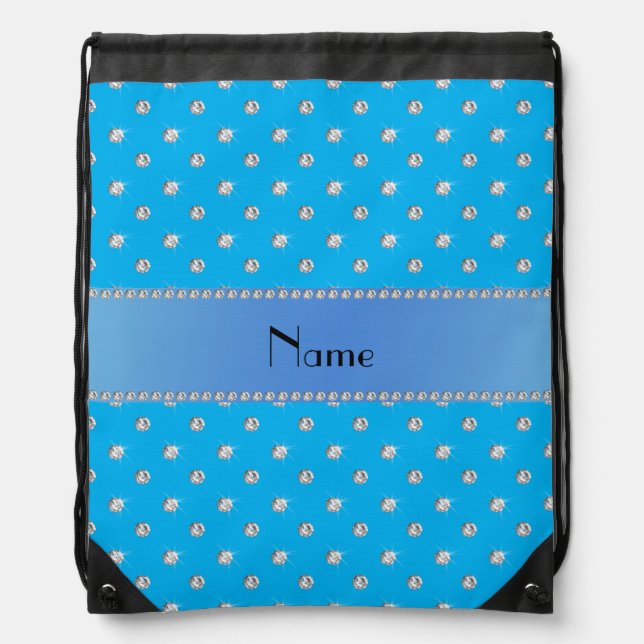 Personalized name sky blue diamonds drawstring bag (Front)