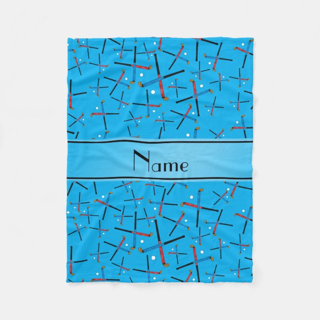 Personalized name sky blue field hockey fleece blanket (Front)