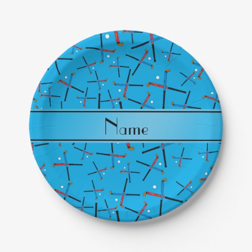 Personalized name sky blue field hockey paper plates