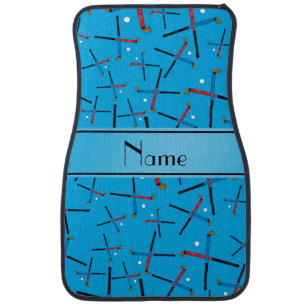 Personalized name sky blue field hockey pattern car mat