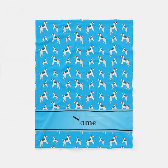 Personalized name sky blue fox terrier dogs fleece blanket (Front)