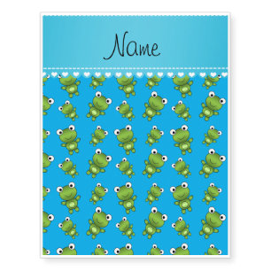 Personalized name sky blue frogs temporary tattoos