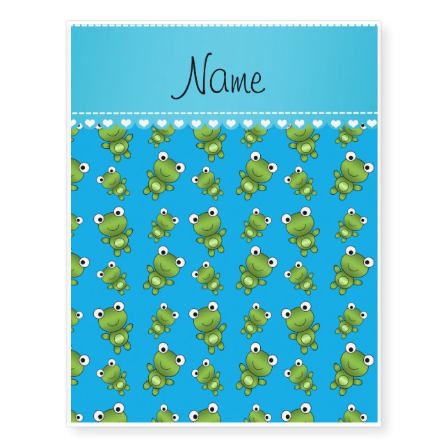 Personalized name sky blue frogs temporary tattoos (Front)