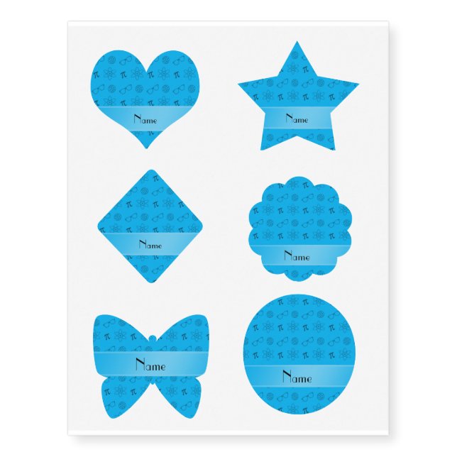 Personalized name sky blue geek pattern temporary tattoos (Front)