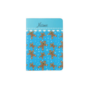 Personalized name sky blue gingerbread snowflakes passport holder