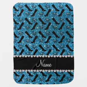 Personalized name sky blue glitter boots bows baby blanket