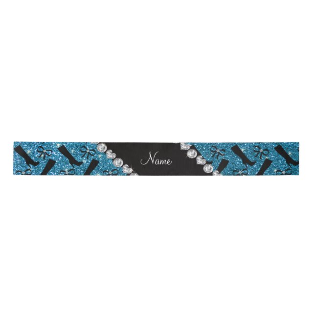 Personalized name sky blue glitter boots bows satin ribbon (Front)