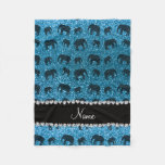 Personalized name sky blue glitter elephants fleece blanket