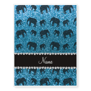 Personalized name sky blue glitter elephants temporary tattoos