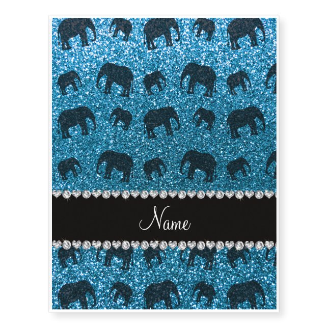 Personalized name sky blue glitter elephants temporary tattoos (Front)