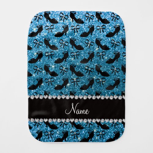 Personalized name sky blue glitter fancy shoes bow baby burp cloth