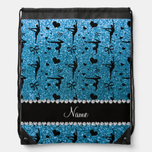 Personalized name sky blue glitter gymnastics drawstring bag