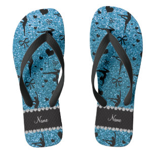 Personalized name sky blue glitter gymnastics flip flops