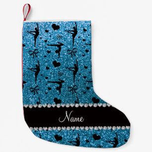 Personalized name sky blue glitter gymnastics small christmas stocking