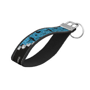 Personalized name sky blue glitter gymnastics wrist keychain