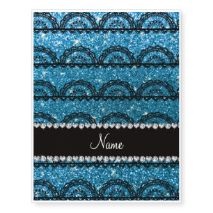 Personalized name sky blue glitter lace temporary tattoos