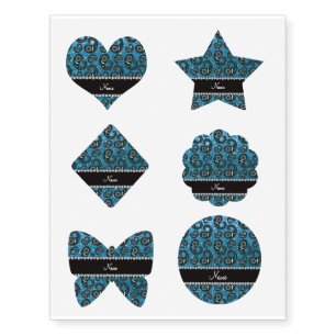 Personalized name sky blue glitter paisley temporary tattoos