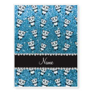 Personalized name sky blue glitter pandas temporary tattoos