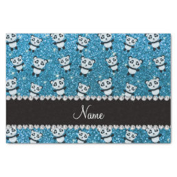 Personalized name sky blue glitter pandas tissue paper