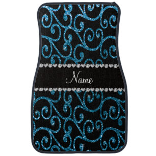 Personalized name sky blue glitter swirls car floor mat