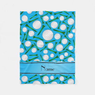 Personalized name sky blue golf balls tees fleece blanket