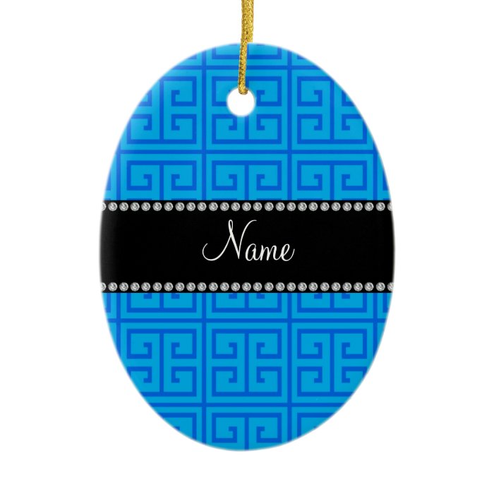 Personalized name sky blue greek key pattern ornaments
