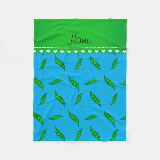 Personalized name sky blue green peapods fleece blanket (Front)